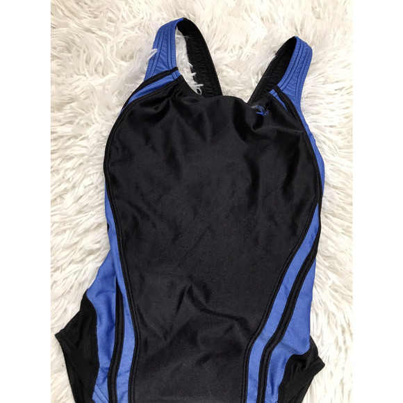 SPEEDO One Piece Swimsuit Women's size 6/32 Blue Black White Swimwear Open Back - Picture 3 of 9